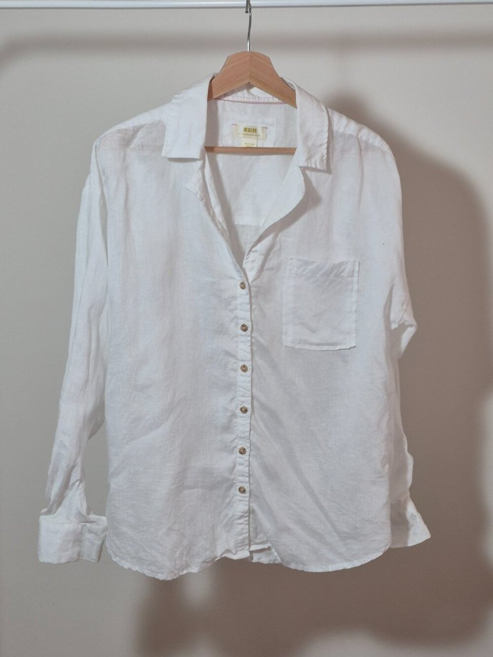 Maeve Anthropologie Linen Shirt Women’s M White Button Down Relaxed Coastal